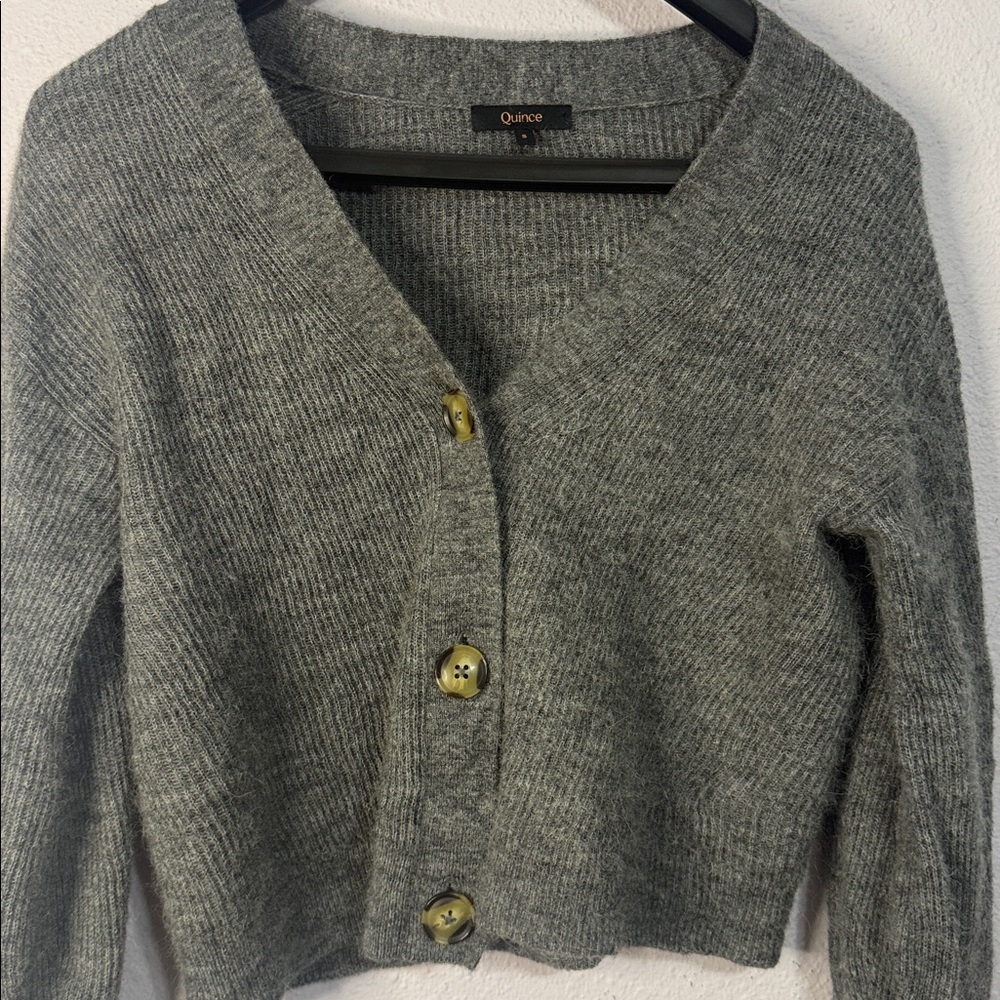 Quince Women Charcoal Baby Alpaca Wool Cropped Button-Up Cardigan Size S - Picture 5 of 10